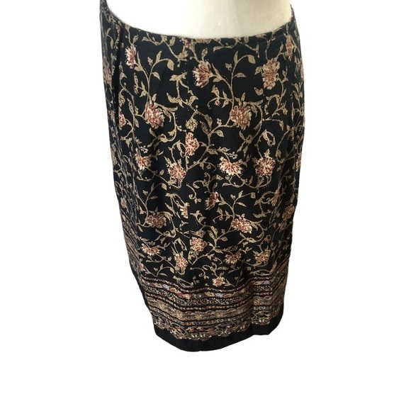 Hunt Club Wrap Skirt Women 8 Black Gold Red Floral Lined Classic Career Rayon - Picture 4 of 9